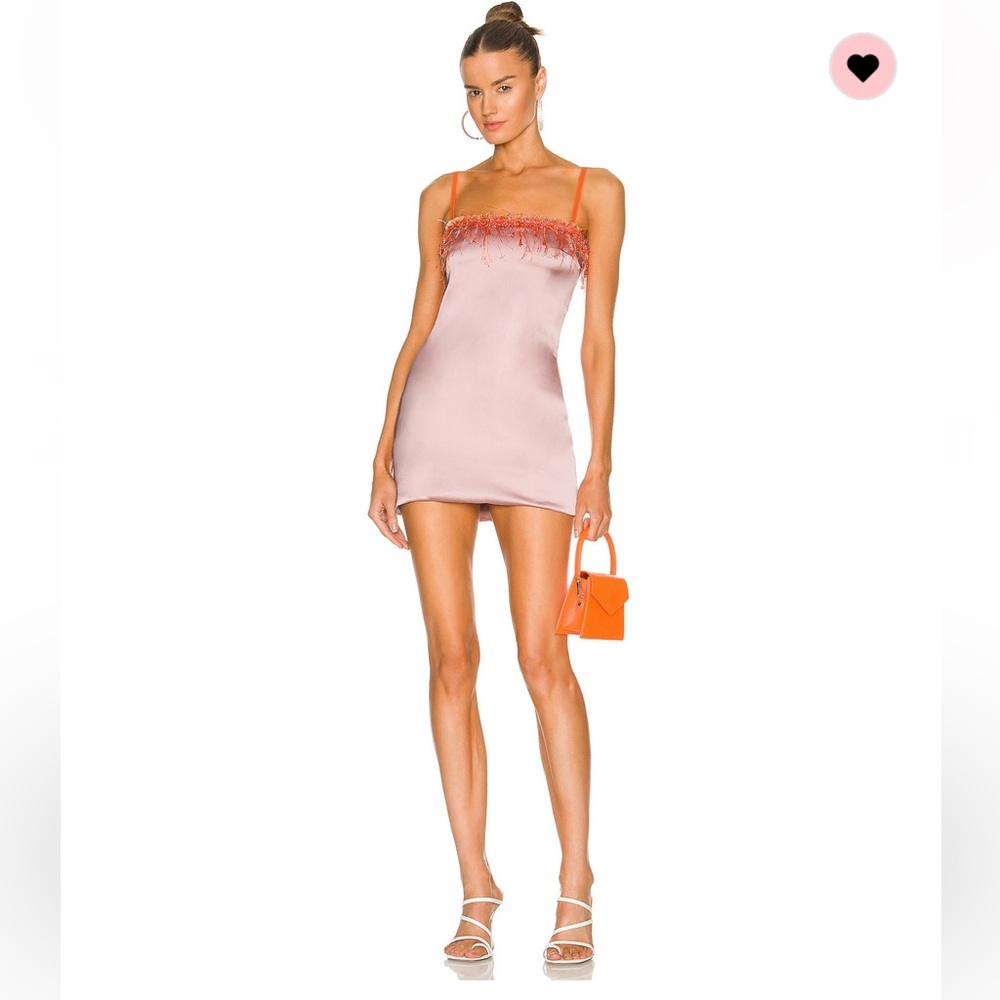 Beaded Mini Guizio Dress in Satin Pink